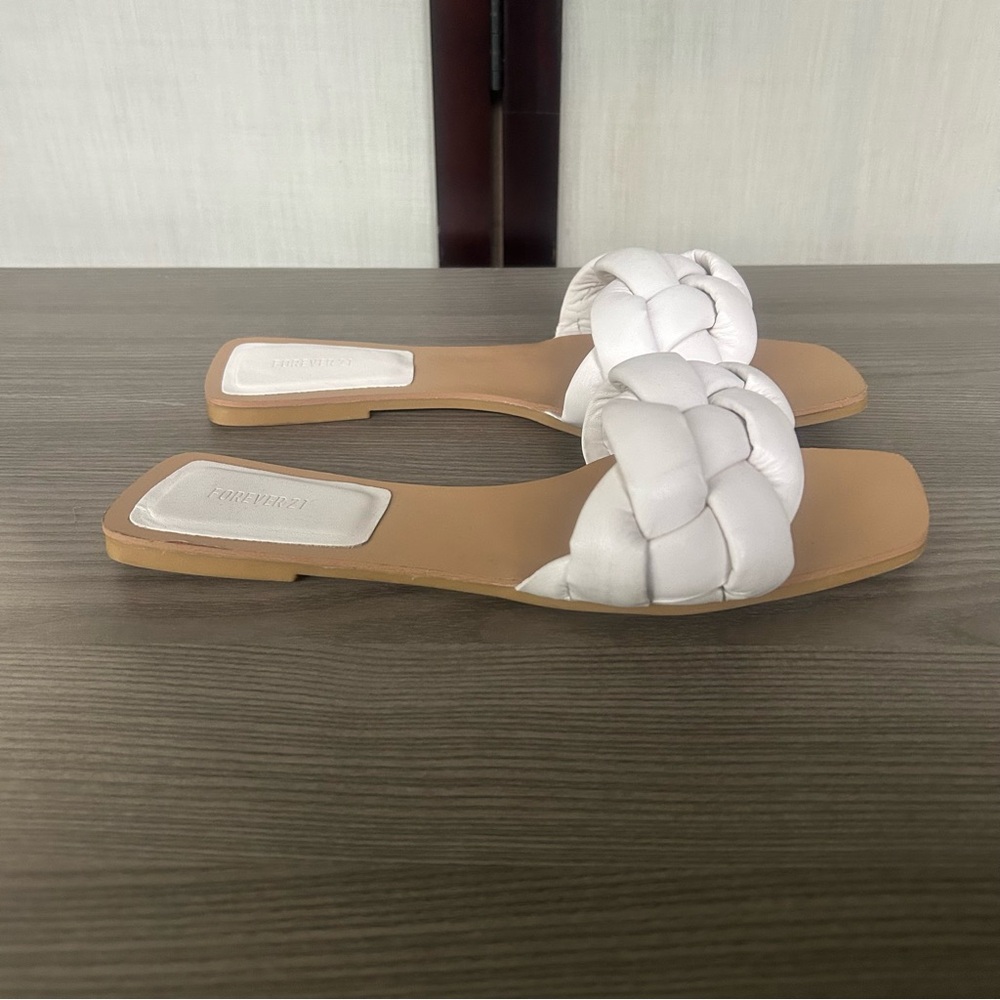 Forever 21 White Braided Slide Sandals